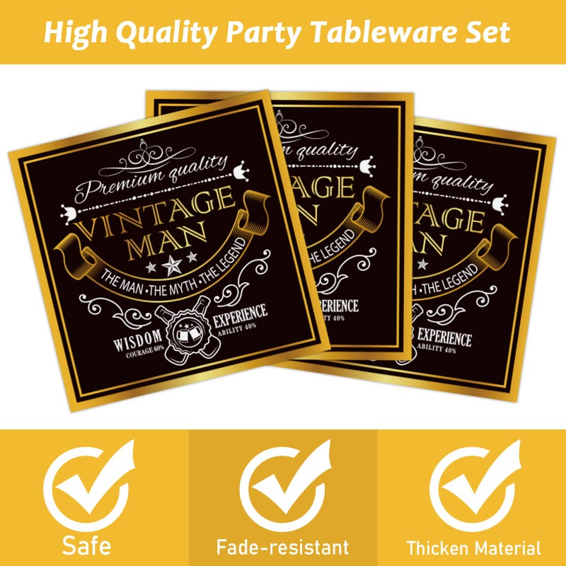 Wiooffen 96 Pcs Vintage 40th Birthday Decorations for Men 40 Years old Paper Plates Napkins Birthday Supplies Back in 1984 Theme Party Tableware Set Cheers to 40 Years Table Party Decor Favors for 24 Guests - Image 3